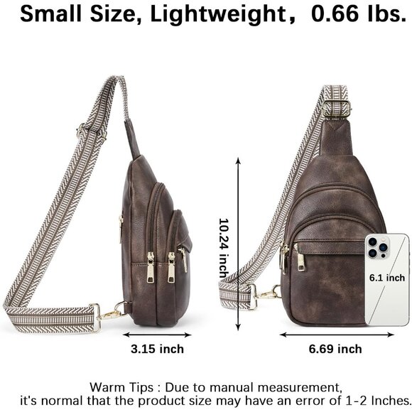Leather Sling 1-coffee Bag Women Small Crossbody Fanny Pack Shoulder Chest Bag - Picture 2 of 7